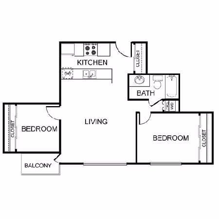 1 Bedroom 1 Bath Apartment 315 floor plan